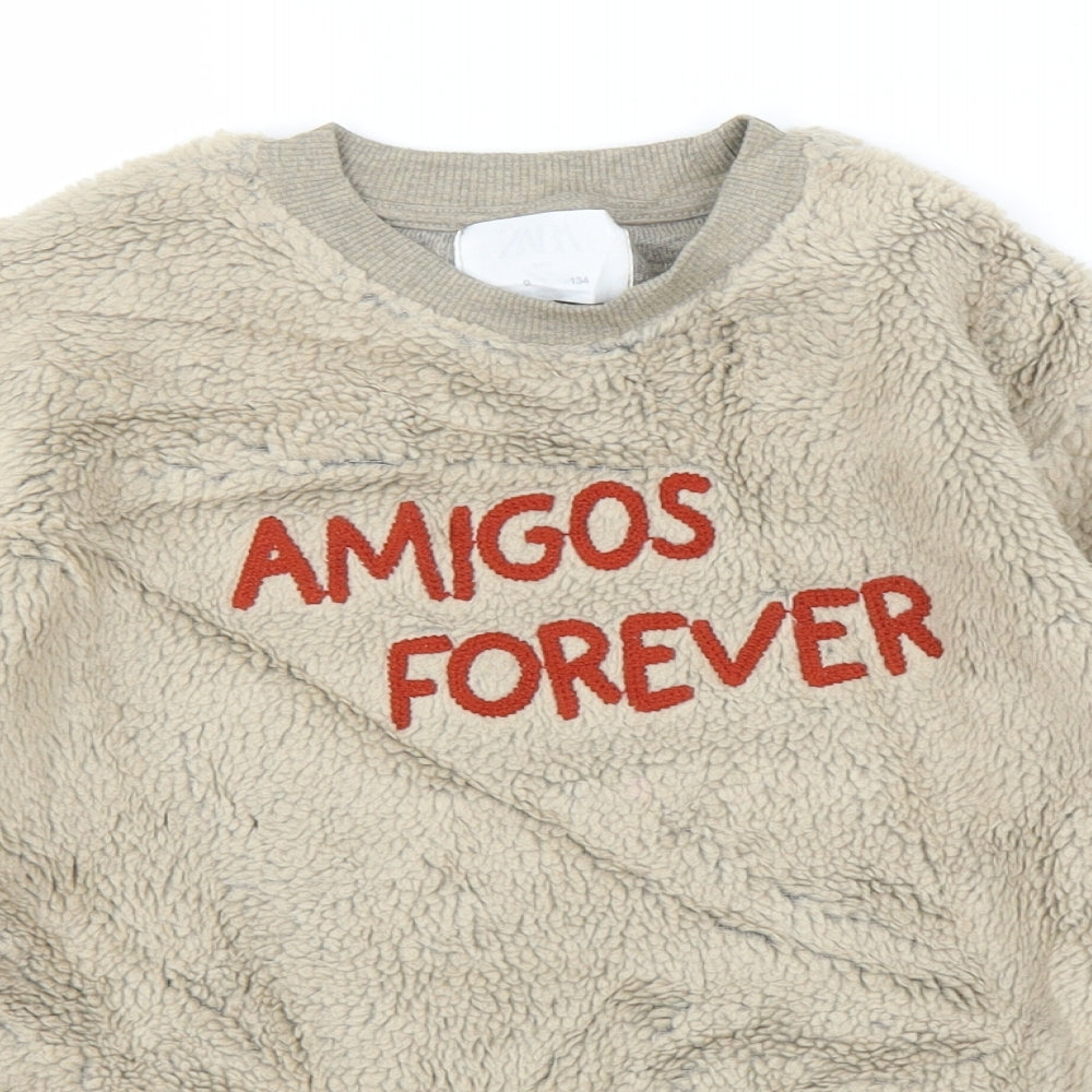 Zara Girls Beige  Fleece Pullover Jumper Size 9 Years