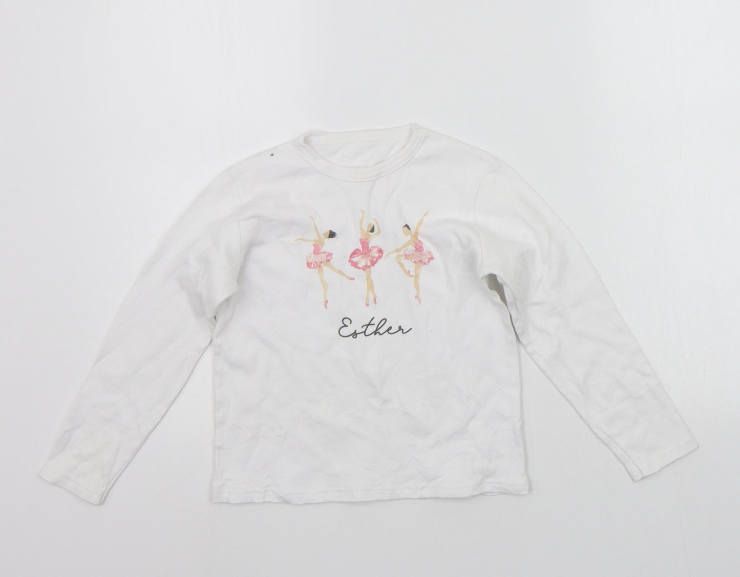 MINI ROYALS Girls White   Basic T-Shirt Size 7-8 Years  - print on front