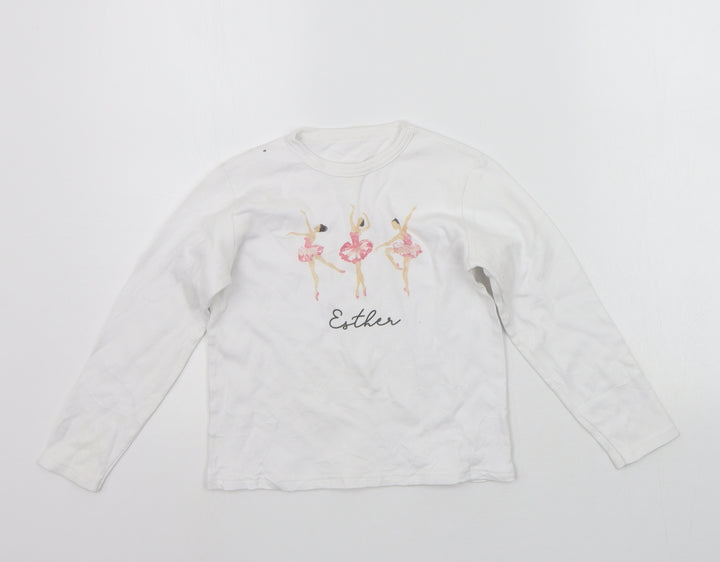 MINI ROYALS Girls White   Basic T-Shirt Size 7-8 Years  - print on front