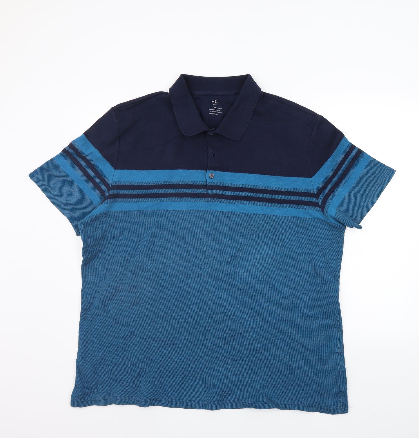 Marks and Spencer Mens Blue Striped   Polo Size 2XL