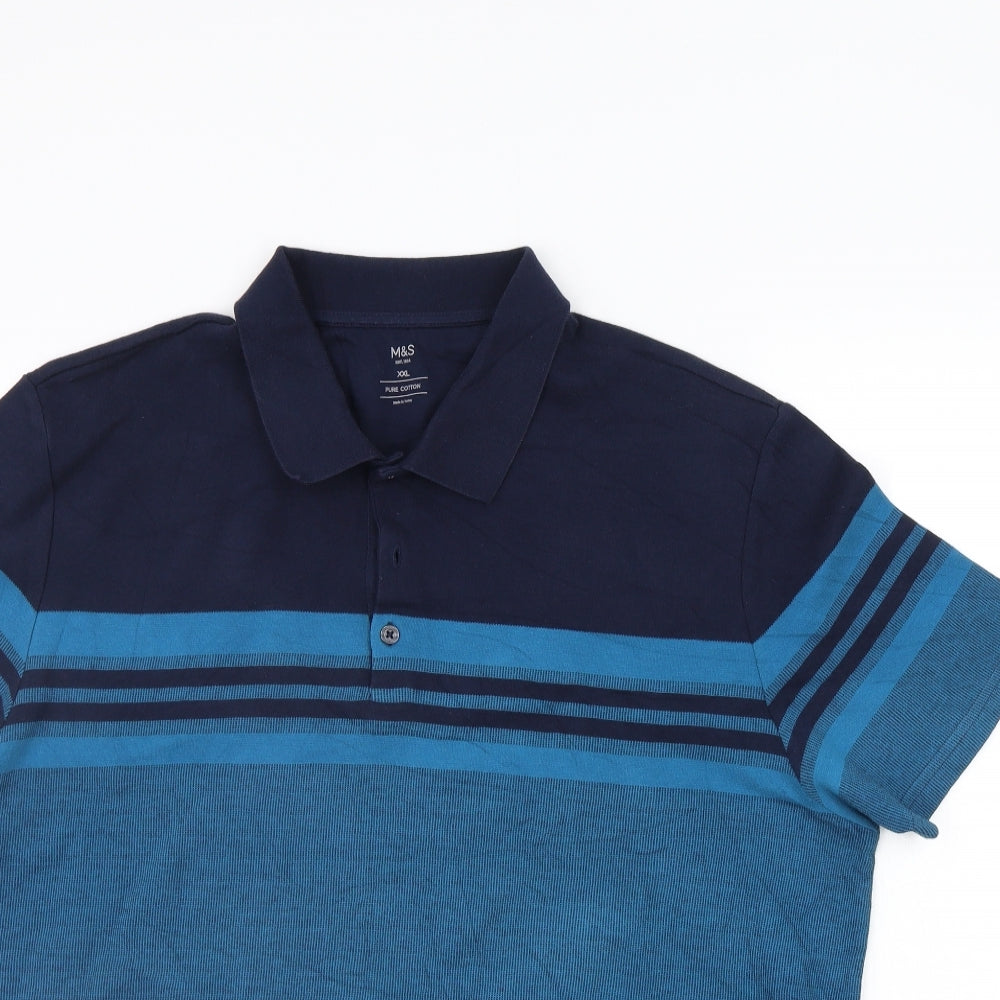 Marks and Spencer Mens Blue Striped   Polo Size 2XL