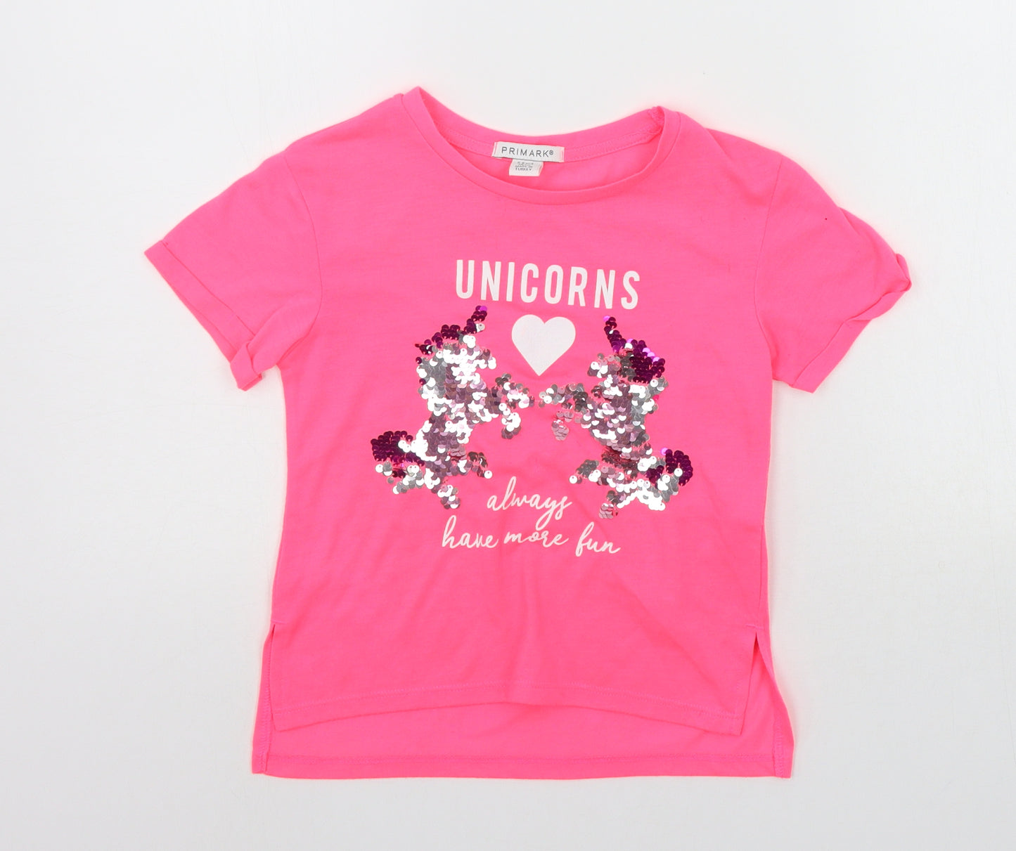 Primark Girls Pink   Basic T-Shirt Size 5-6 Years  - SEQUIN
