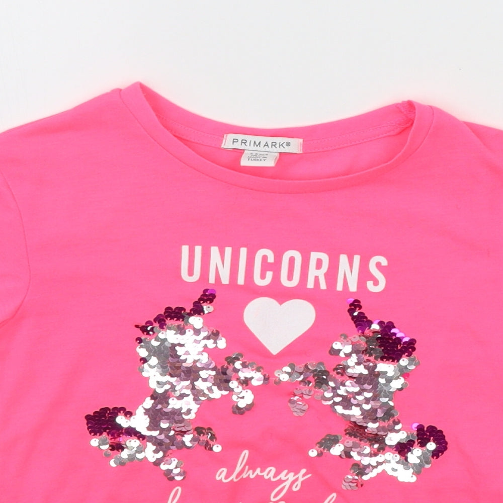 Primark Girls Pink   Basic T-Shirt Size 5-6 Years  - SEQUIN