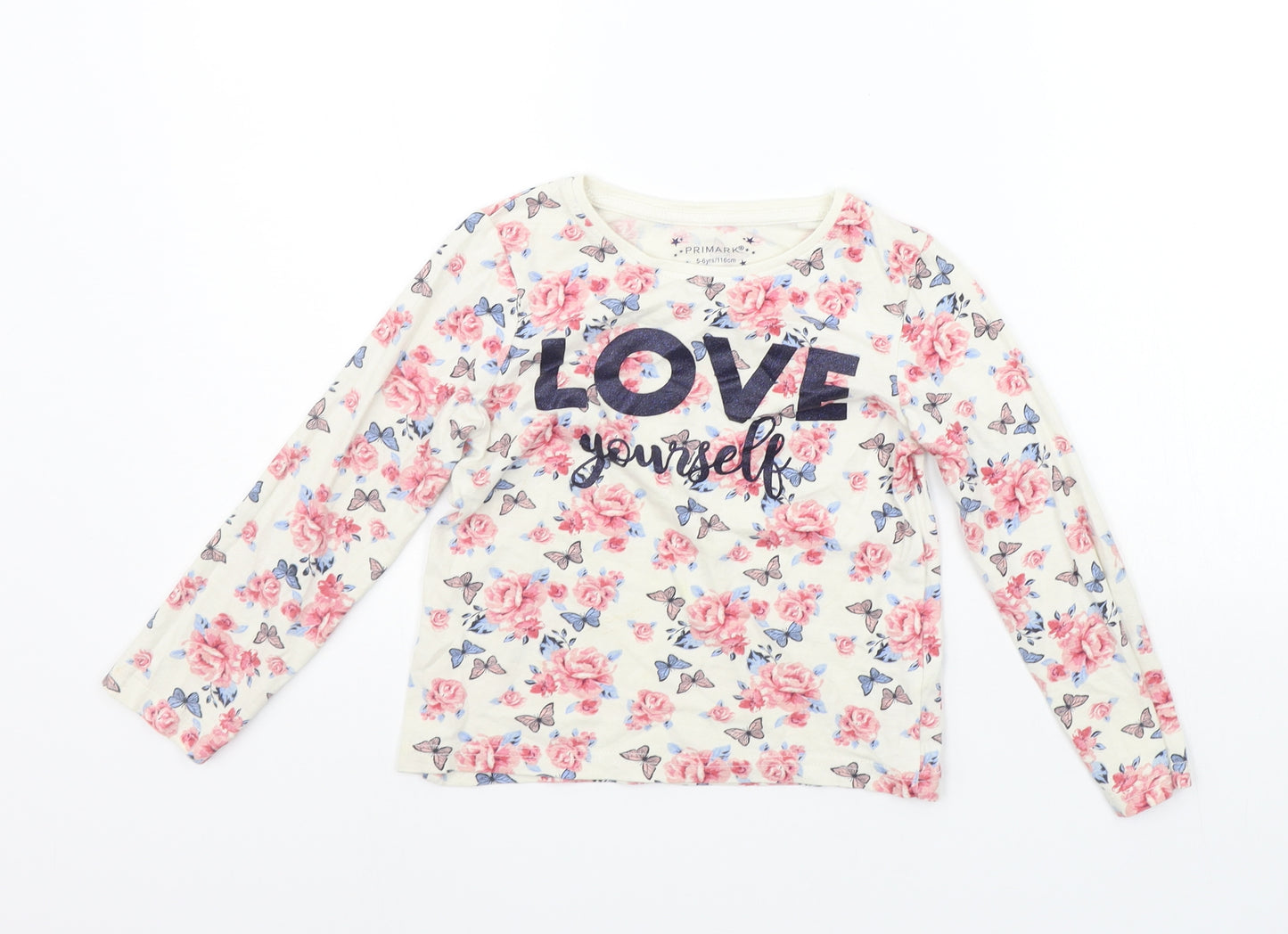 Primark Girls White Fair Isle  Basic T-Shirt Size 5-6 Years
