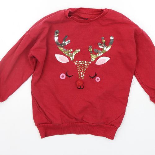 F&F Boys Red   Pullover Jumper Size 5-6 Years  - SEQUIN