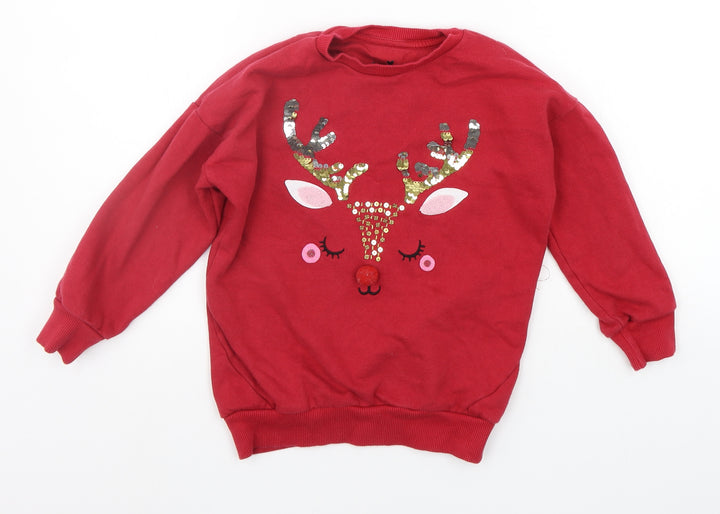 F&F Boys Red   Pullover Jumper Size 5-6 Years  - SEQUIN