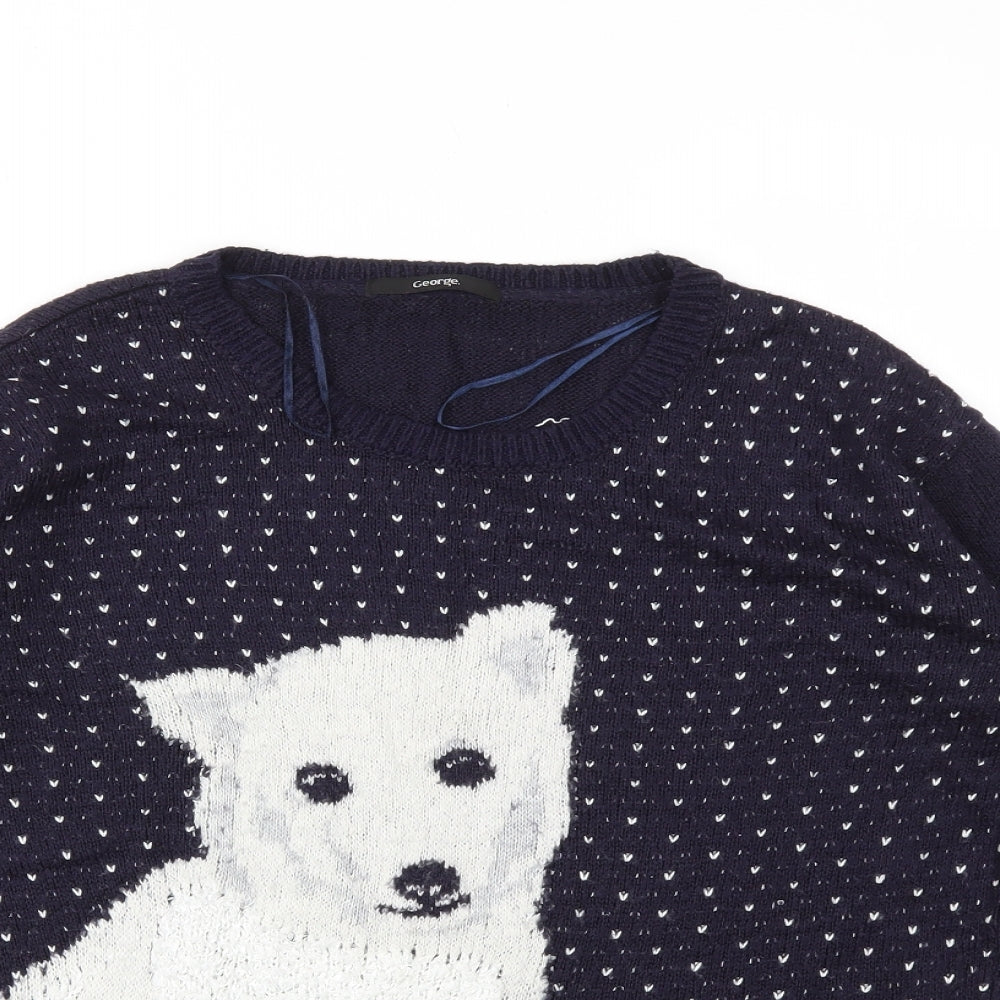 George Womens Blue Animal Print  Pullover Jumper Size 10