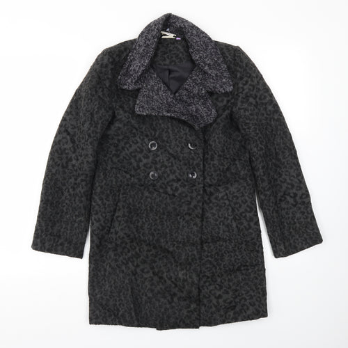 JHON LEWIS Girls Black Animal Print  Basic Coat Coat Size 11 Years