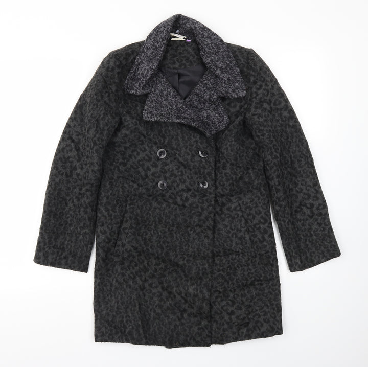 JHON LEWIS Girls Black Animal Print Basic Coat Coat Size 11 Years