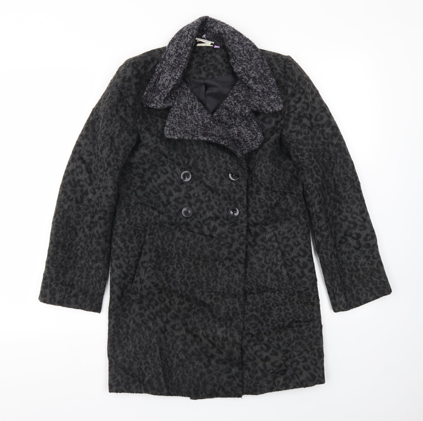 JHON LEWIS Girls Black Animal Print  Basic Coat Coat Size 11 Years