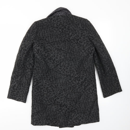 JHON LEWIS Girls Black Animal Print  Basic Coat Coat Size 11 Years