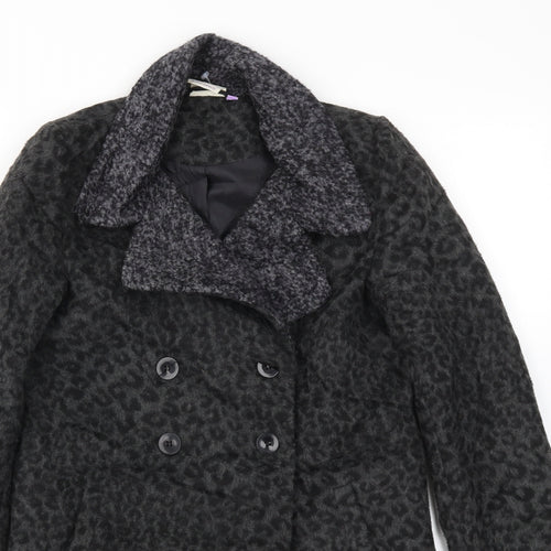 JHON LEWIS Girls Black Animal Print  Basic Coat Coat Size 11 Years