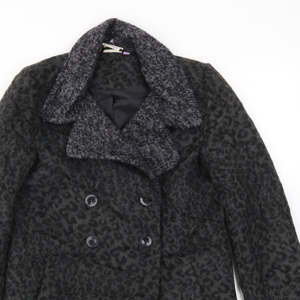 JHON LEWIS Girls Black Animal Print  Basic Coat Coat Size 11 Years
