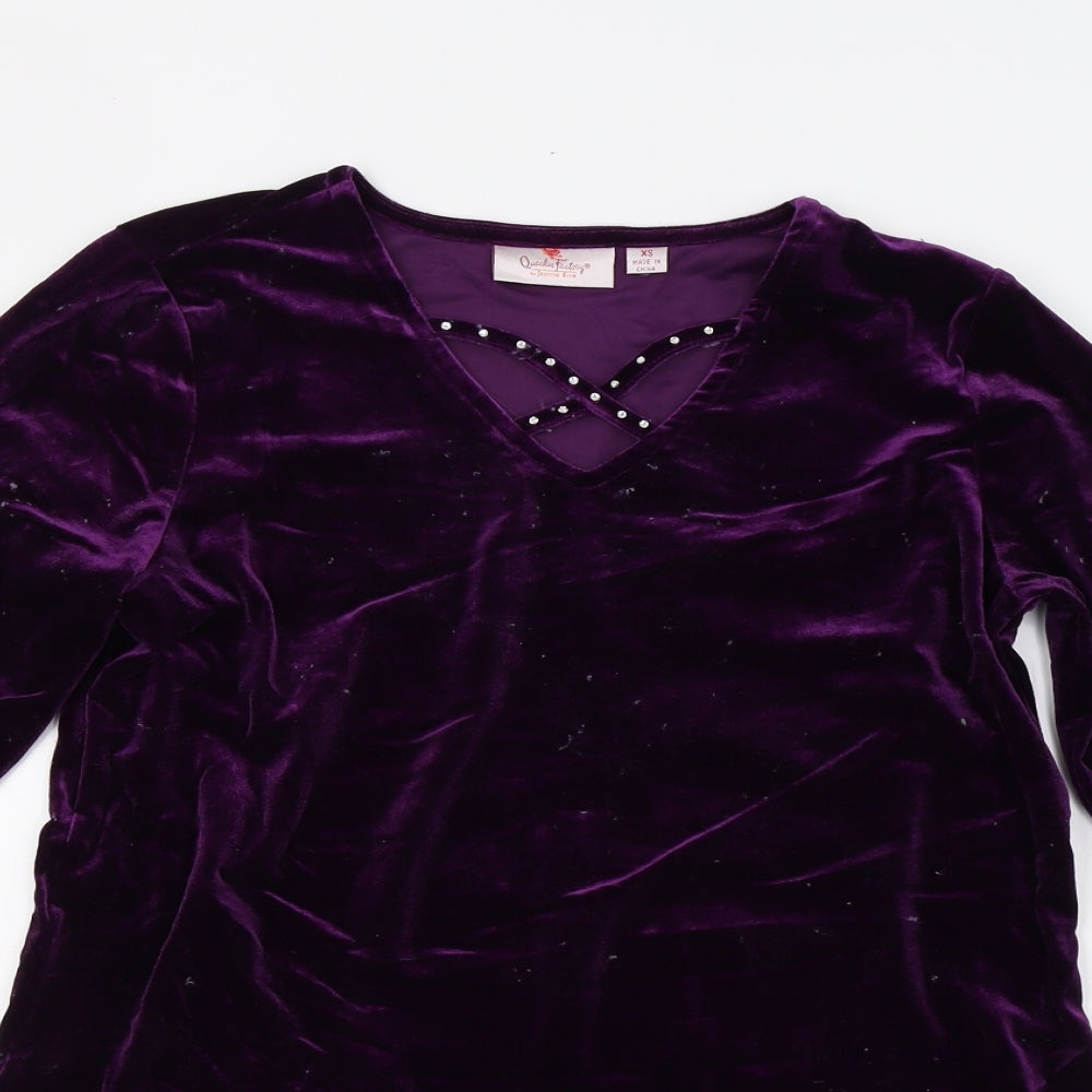 Preworn Womens Purple  Velvet Basic T-Shirt Size XS