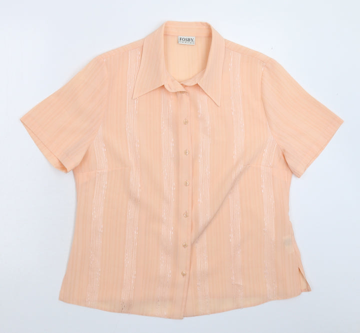 Fosby Womens Pink Striped  Basic Button-Up Size 16