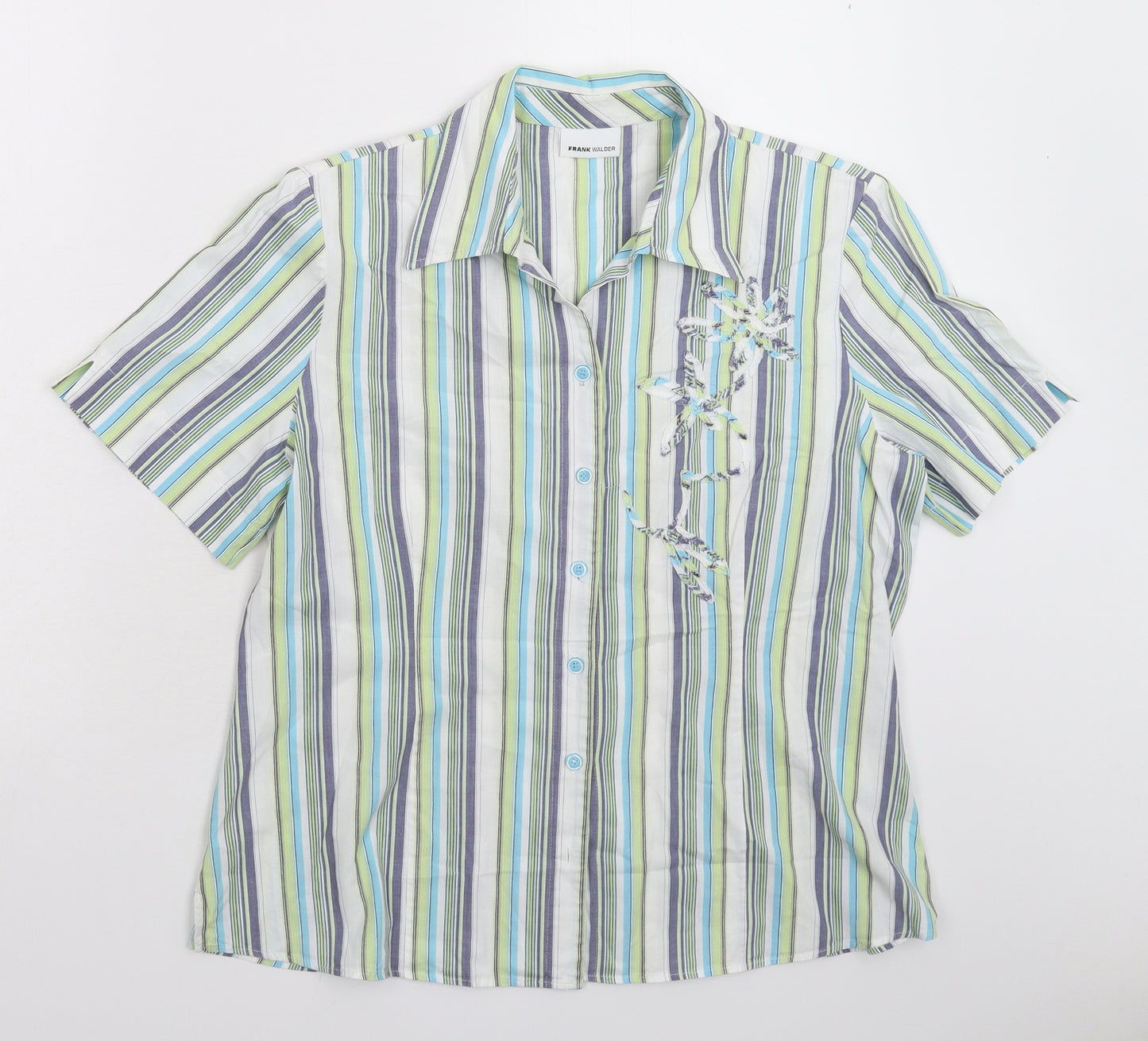 FRANK WALDER Womens Multicoloured Striped  Basic Button-Up Size 18