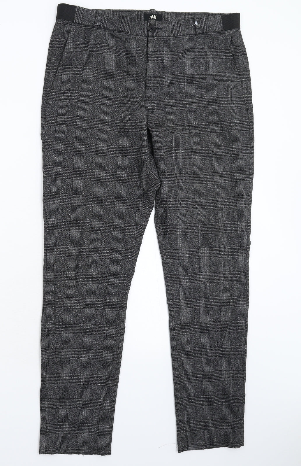 H&M Mens Grey Check  Trousers  Size 34 L29 in