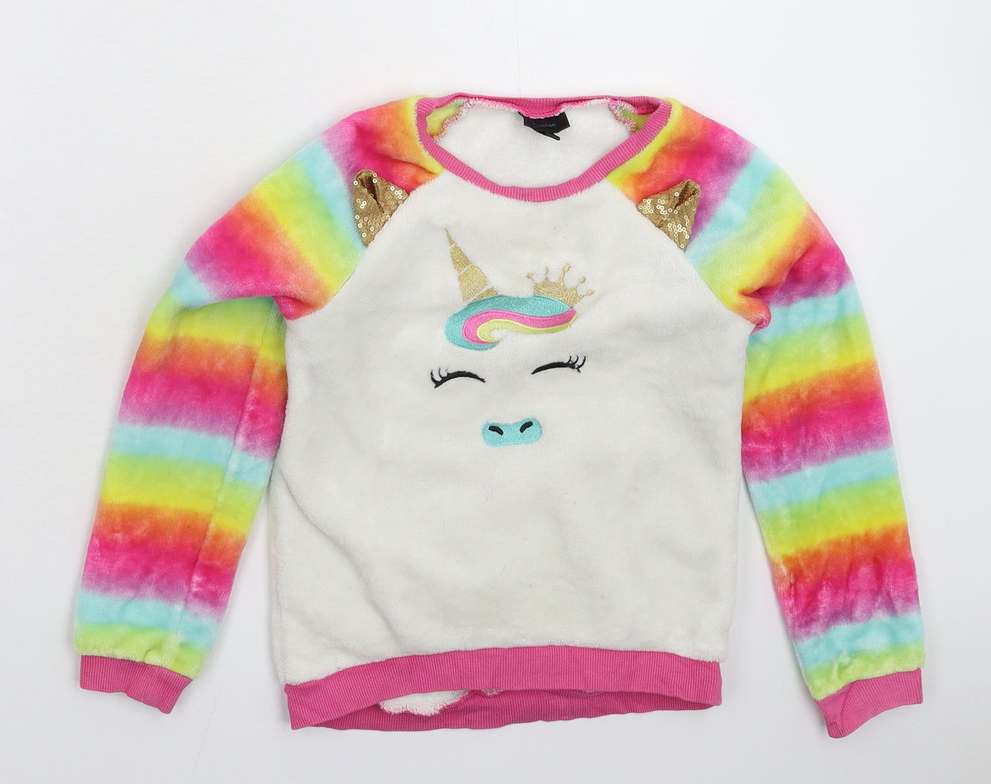 Picapino Girls White  Fleece Pullover Jumper Size 8 Years