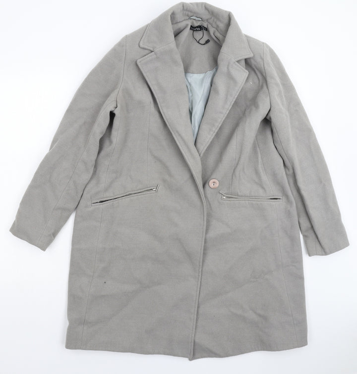 Boohoo Womens Grey Overcoat Coat Size 14