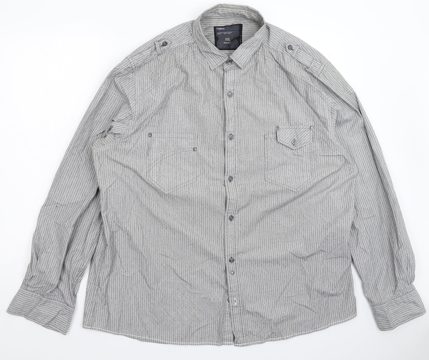 NEXT Mens Grey Striped   Button-Up Size 2XL
