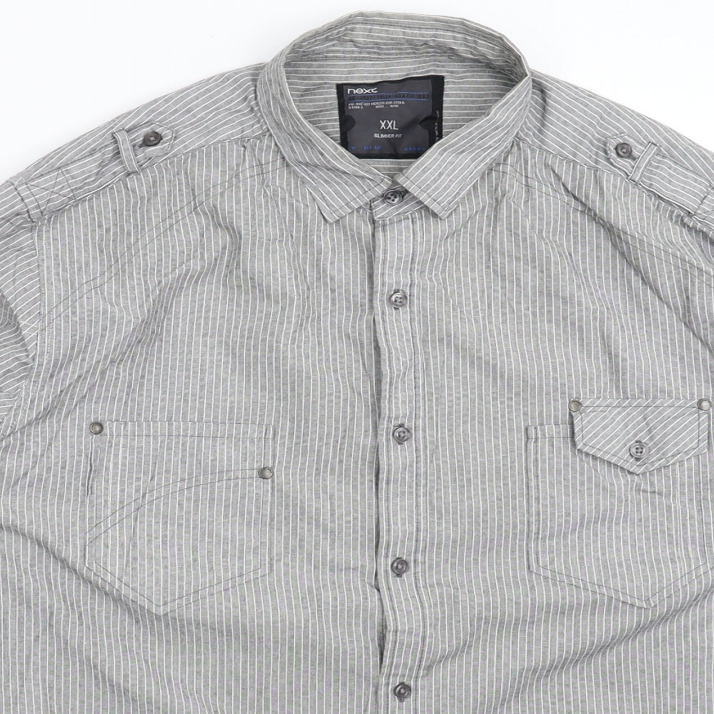 NEXT Mens Grey Striped   Button-Up Size 2XL