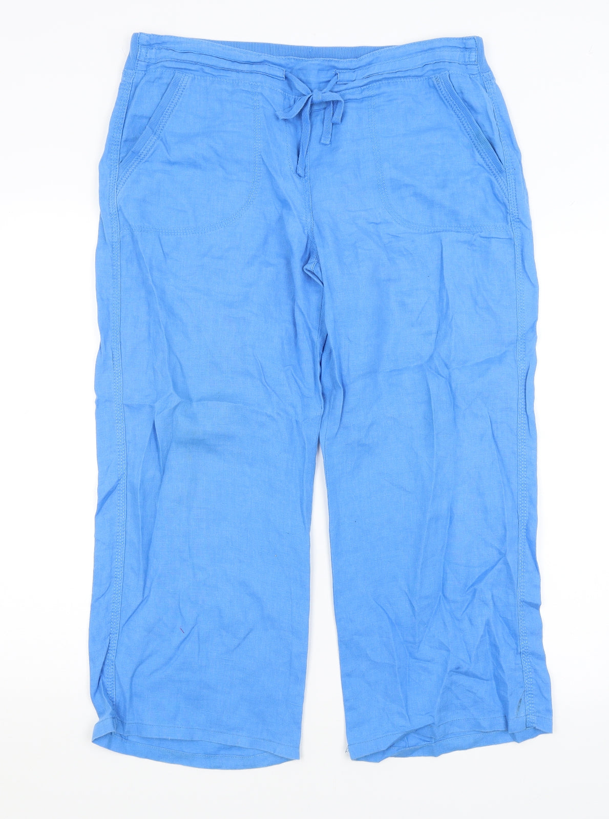 M&S Womens Blue   Cropped Trousers Size 12 L24 in