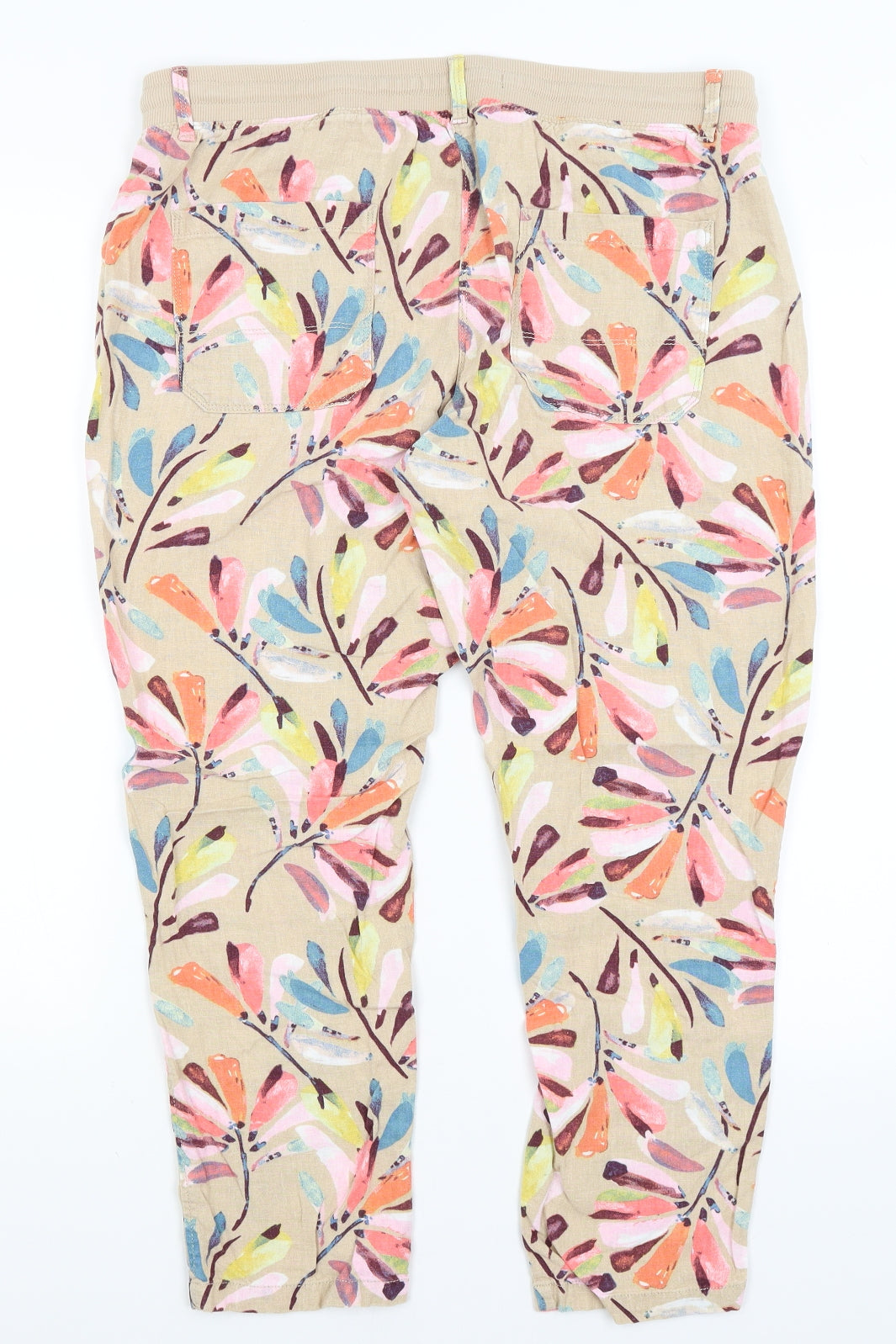 M&S Womens Brown Floral  Cropped Trousers Size 14 L23 in