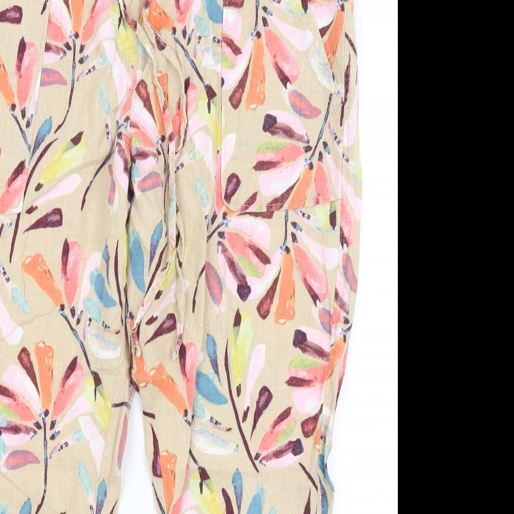 M&S Womens Brown Floral  Cropped Trousers Size 14 L23 in