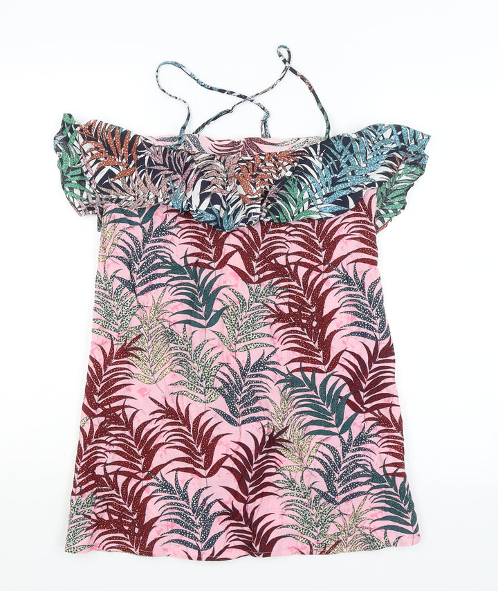 Misstruth Womens Pink Floral  Basic Blouse Size 8