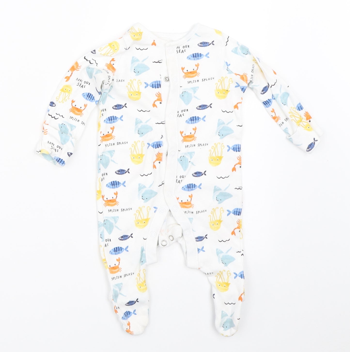 F&F Boys White   Babygrow One-Piece Size 0-3 Months