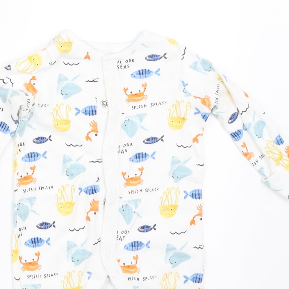 F&F Boys White   Babygrow One-Piece Size 0-3 Months