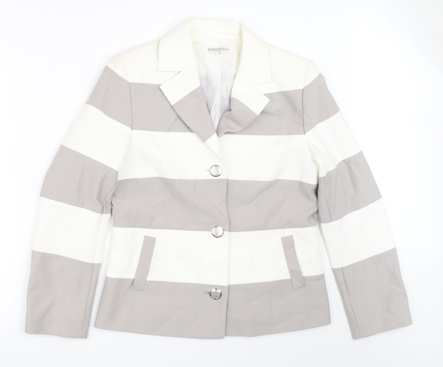 Queenspark Womens Grey Striped  Jacket Blazer Size 12