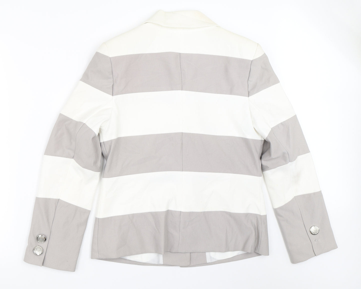 Queenspark Womens Grey Striped  Jacket Blazer Size 12