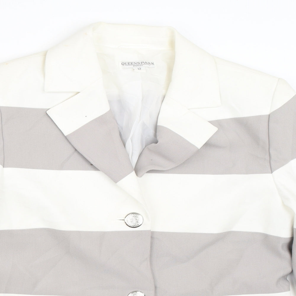 Queenspark Womens Grey Striped  Jacket Blazer Size 12