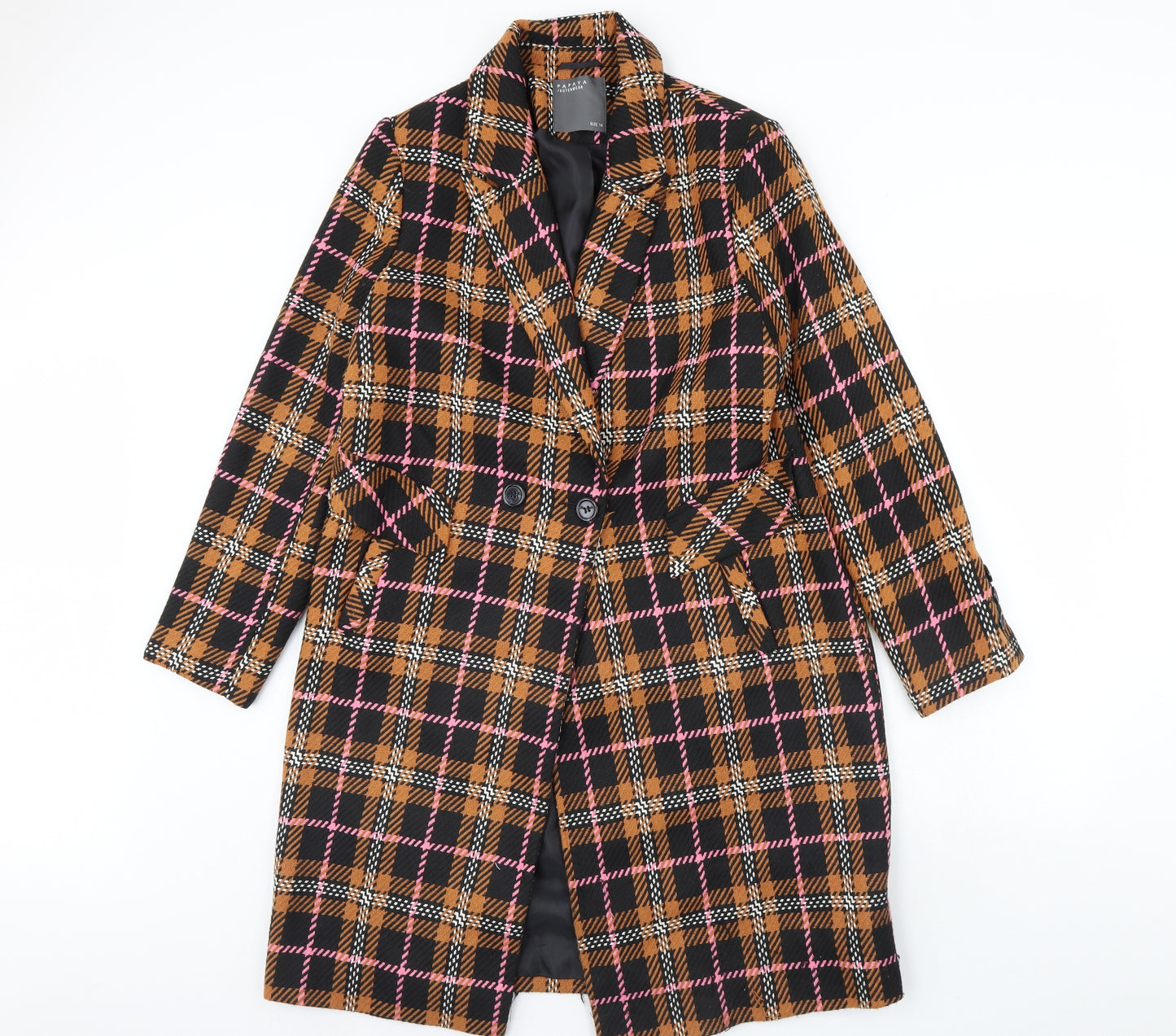 papay Womens Yellow Check  Overcoat Coat Size 14