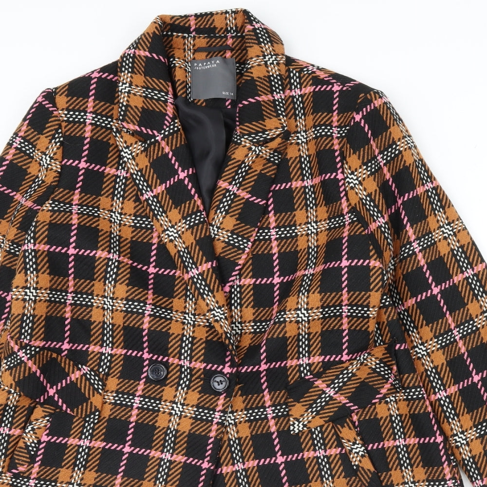 papay Womens Yellow Check  Overcoat Coat Size 14