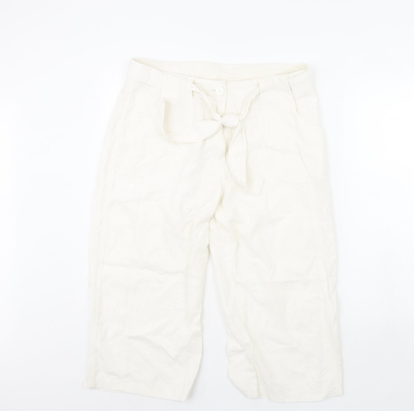 M&S Womens Ivory   Cropped Trousers Size 16 L20 in