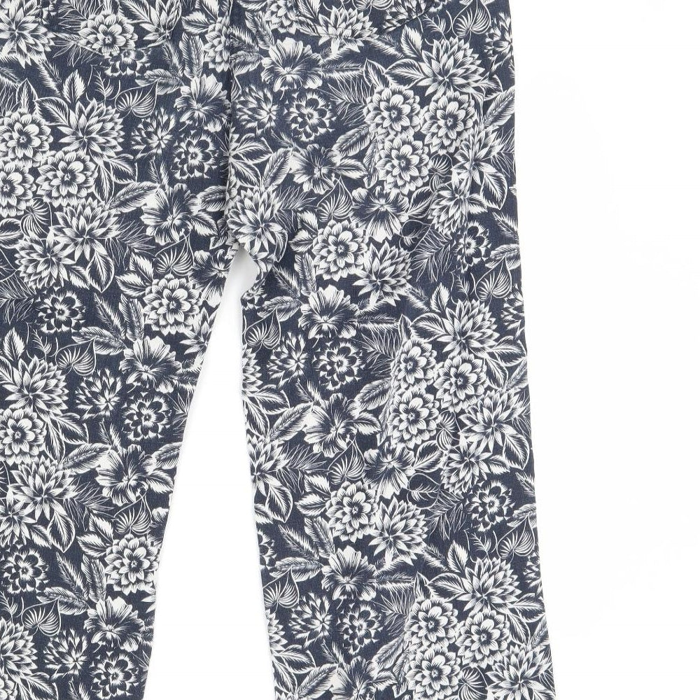 M&S Womens White Floral  Trousers  Size 12 L24 in