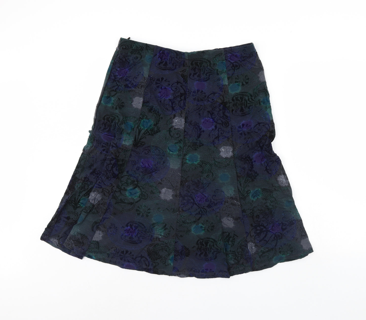 Preworn Womens Green Floral Corduroy Flare Skirt Size 34 in