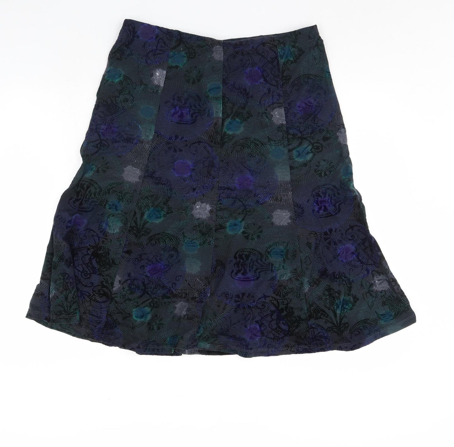 Preworn Womens Green Floral Corduroy Flare Skirt Size 34 in