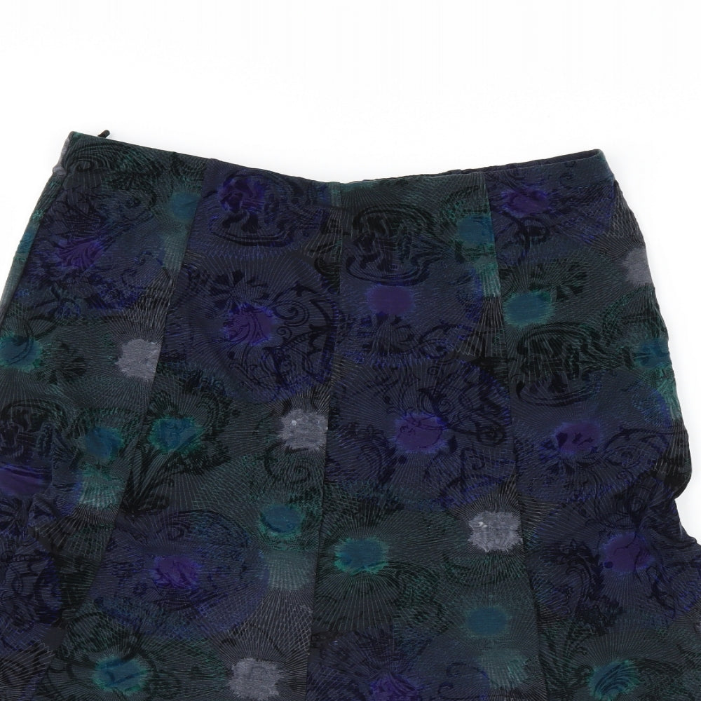 Preworn Womens Green Floral Corduroy Flare Skirt Size 34 in