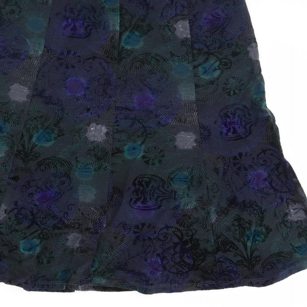 Preworn Womens Green Floral Corduroy Flare Skirt Size 34 in