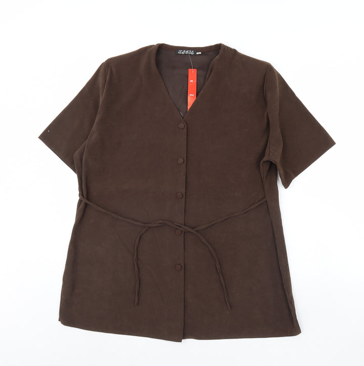 Preworn Womens Brown   Basic Button-Up Size 18  - Shoulder Pads