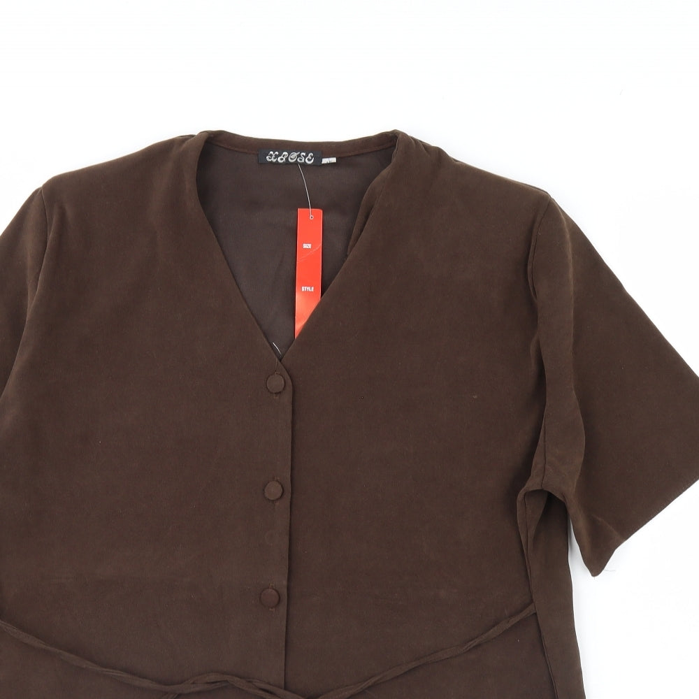 Preworn Womens Brown   Basic Button-Up Size 18  - Shoulder Pads