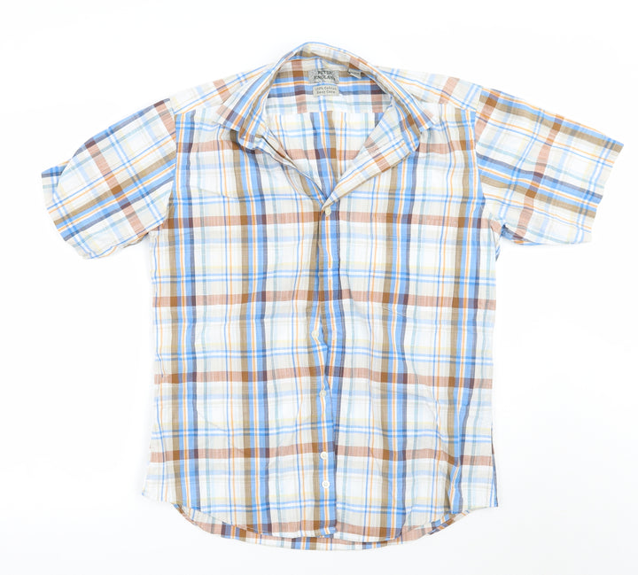 Peter England Mens Blue Check Button-Up Size M