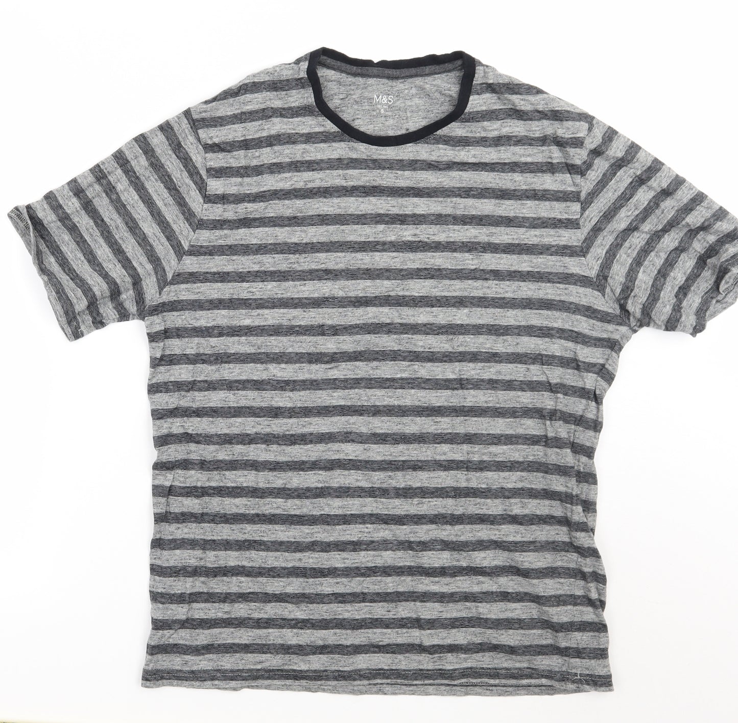 Marks and Spencer Mens Grey Striped   T-Shirt Size S