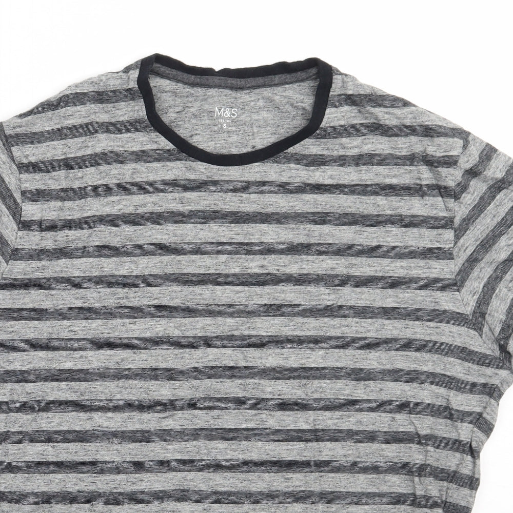 Marks and Spencer Mens Grey Striped   T-Shirt Size S