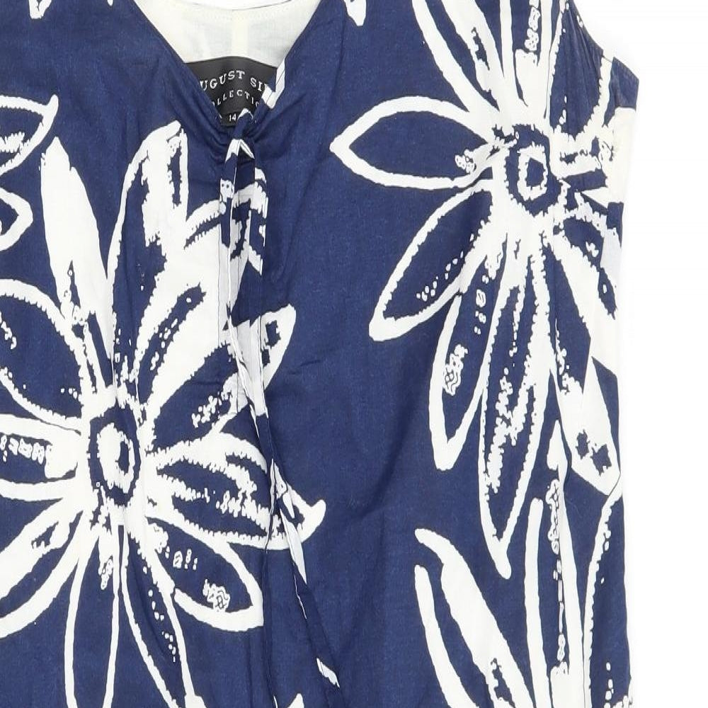 August Silk Womens Blue Floral  A-Line  Size 14
