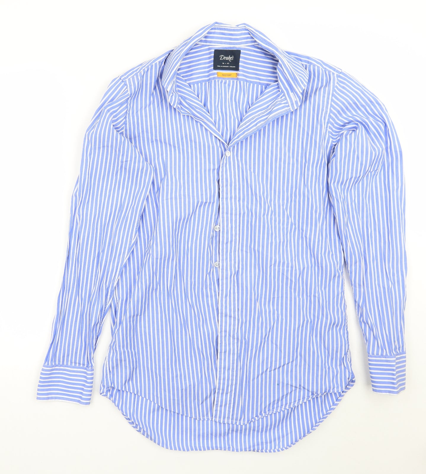 Drakes Mens Blue Striped   Button-Up Size 16
