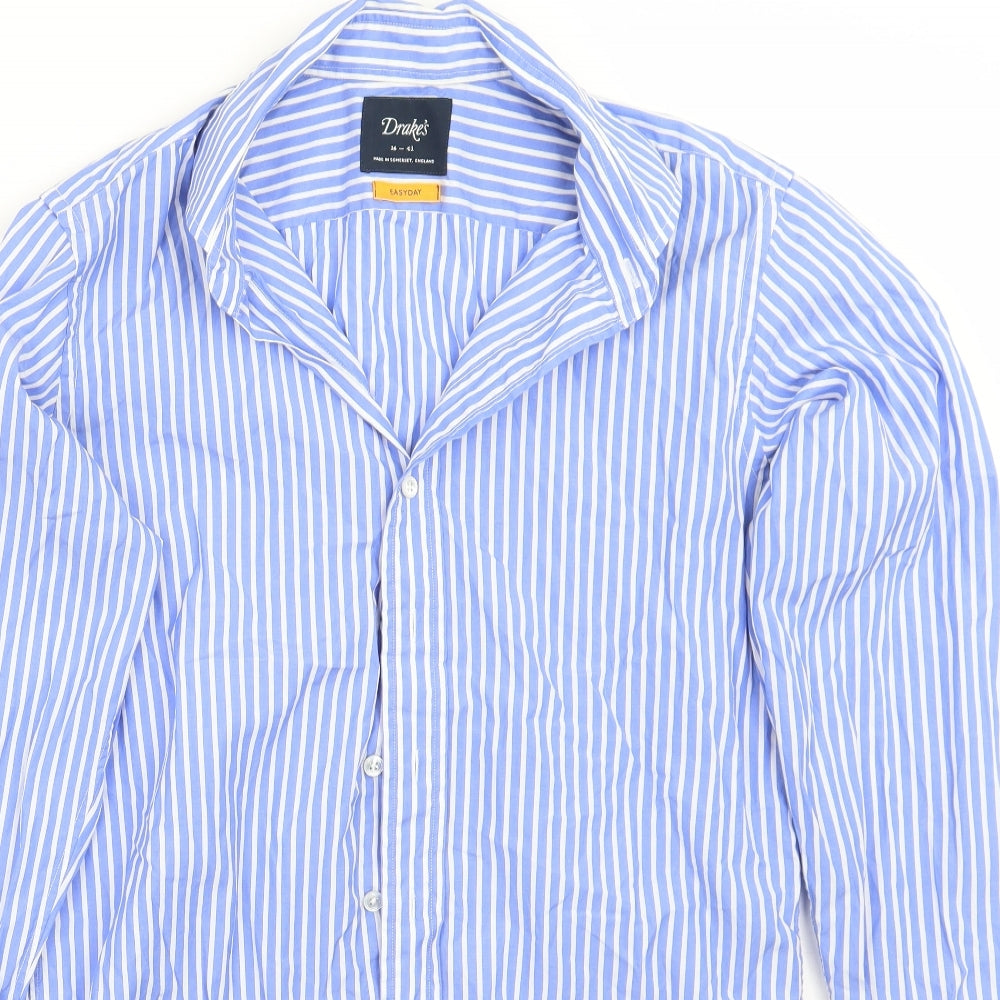 Drakes Mens Blue Striped   Button-Up Size 16